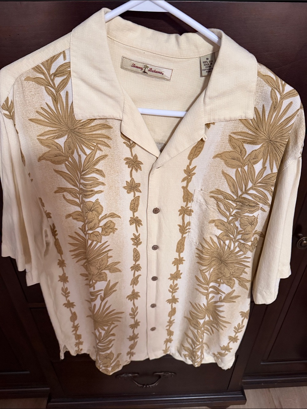 Tommy Bahama Cream and Tan Botanical Camp Shirt
